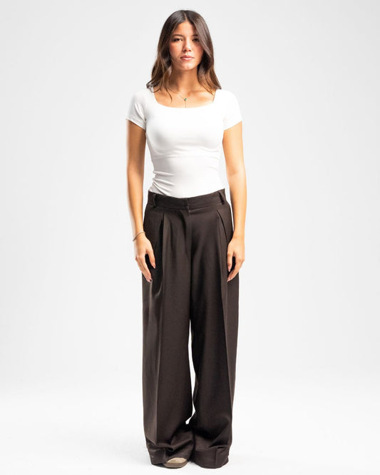 MOCHA PLEATED TROUSERS - WOMEN