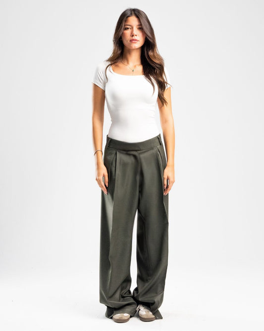 OLIVE PLEATED TROUSERS - WOMEN