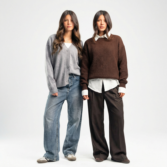 Ash Grey Cardigan & Mocha Crewneck