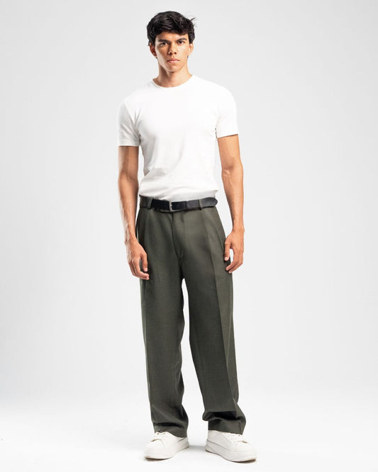 OLIVE PLEATED TROUSERS - MEN